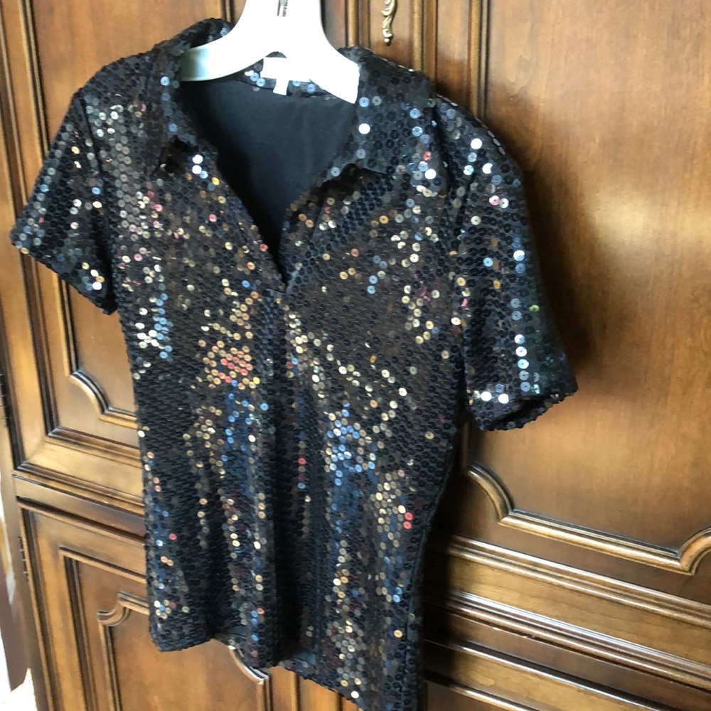 Pcserena Sequin Ss O Neck Top Black Detail Silver Detail